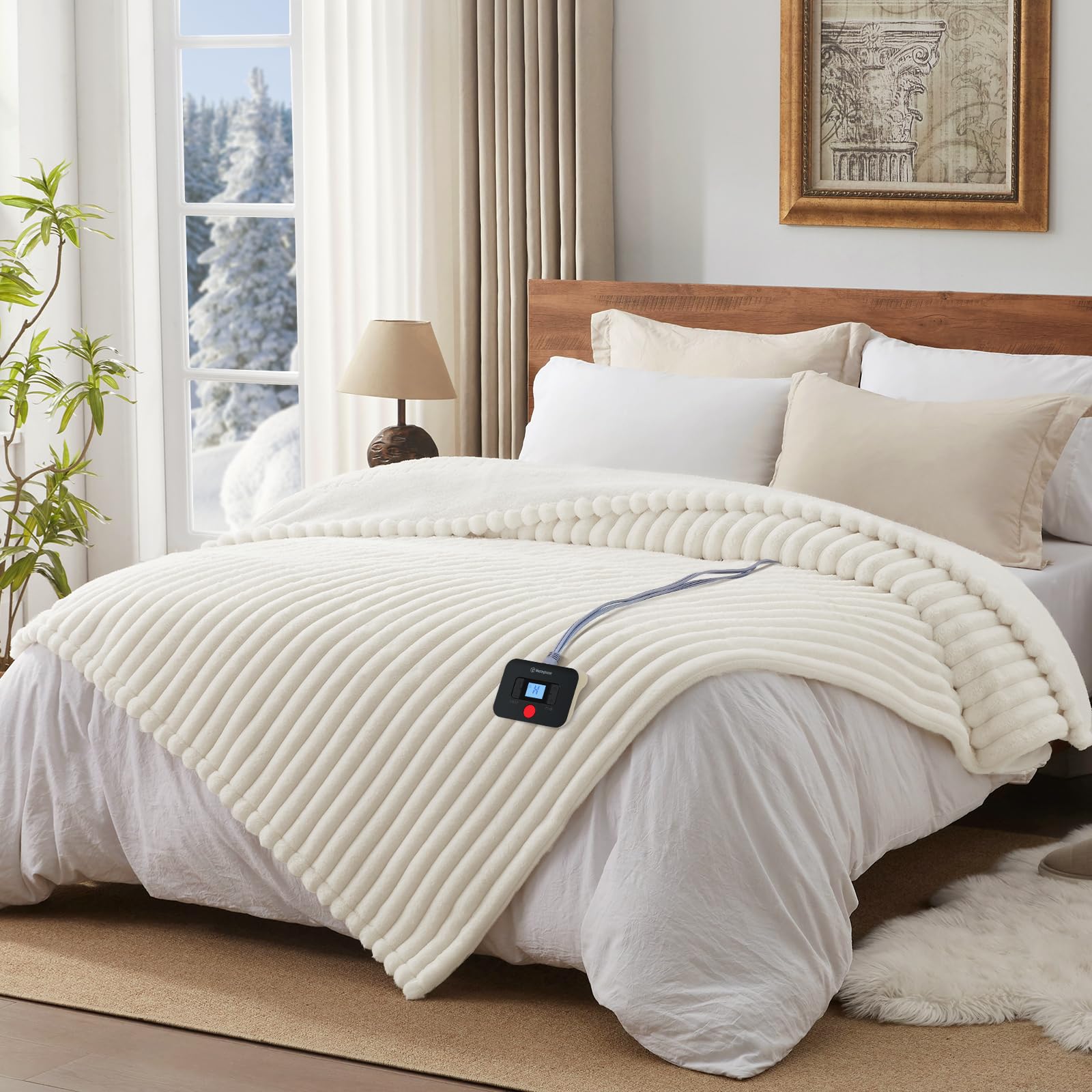 Photo 1 of *SEE CLERK NOTES* Westinghouse Electric Blanket Full Size, Super Cozy Luxury Faux Fur & Sherpa Heated Blanket with 10 Heating Levels & 1-12 Hours Auto Off, Fast Heating Blanket, Machine Washable, 80x 84 Inch, Beige