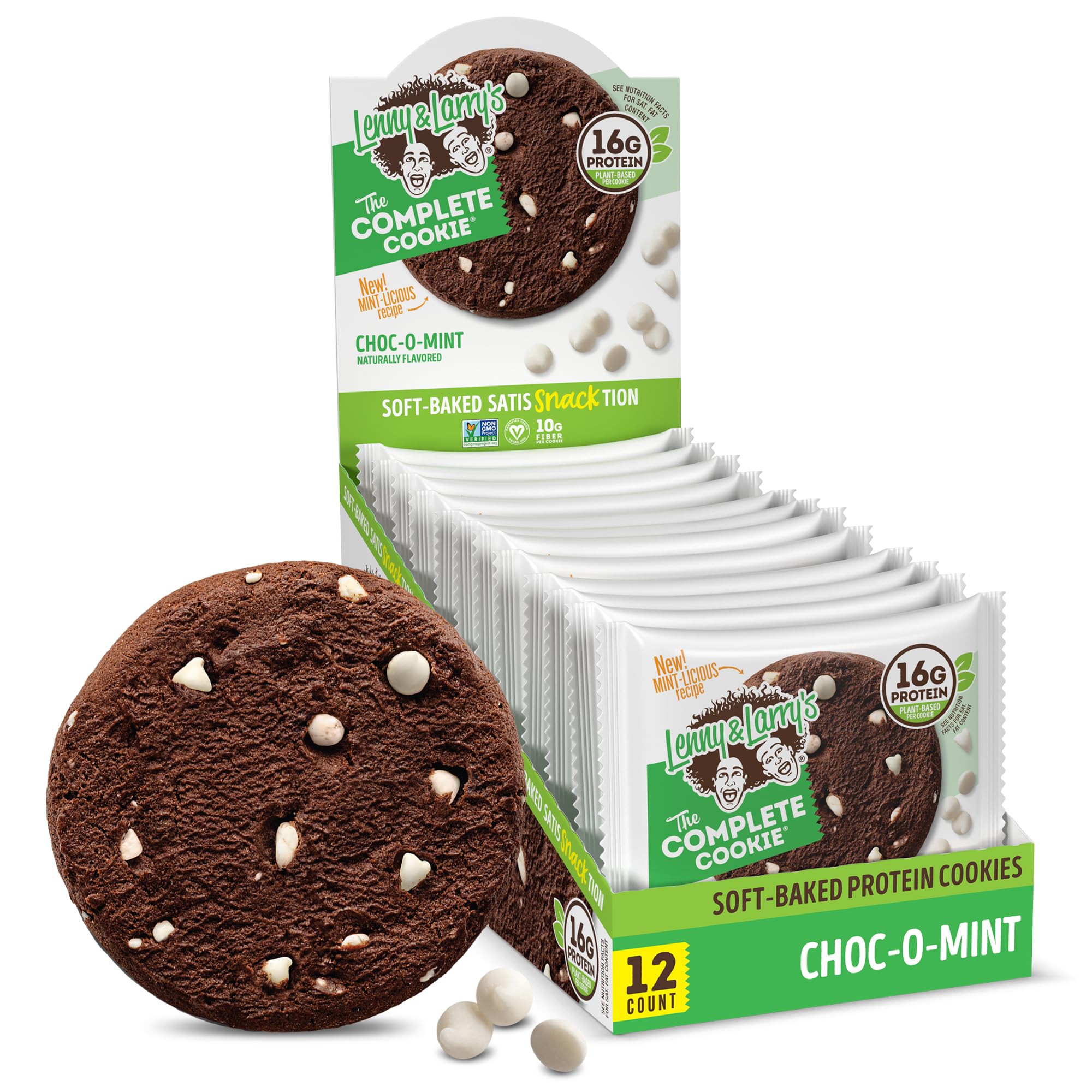 Lenny & Larry's The Complete Cookie, Choc-O-Mint, 16g Plant Protein, Vegan, Non-GMO, 113g. Cookie (Pack Of 12)