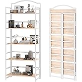 JSB No Assembly Folding Bookshelf, 5 Tier Book Shelf for Storage, Vintage Wood Foldable Bookcase for Living Room, Bedroom, Office Organization Shelves