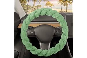 Carbella Twisted Fur Green Steering Wheel Cover, Standard 15 Inch Size Fits Most Vehicles, Fuzzy Fluffy Car Steering Cover with Soft Faux Fur Touch, Car Accessories for Women