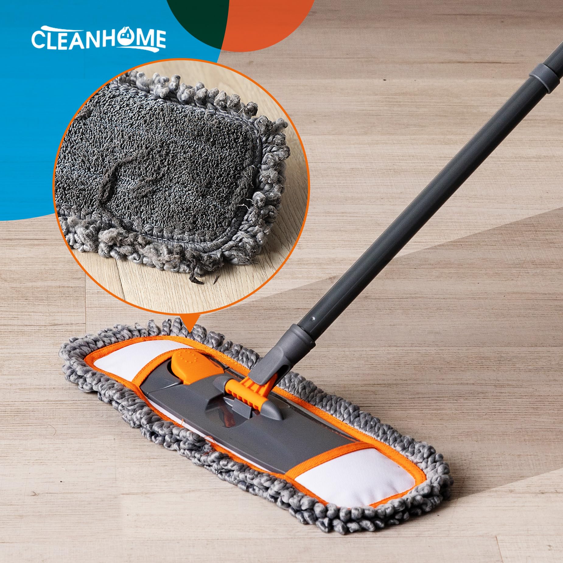 Mops for Floor Cleaning with 3 Different Washable Pads and Extendable 55” Long Handle, Multifunction Dust Mop for Hardwood,Marble,Tile Floor Mopping,Orange