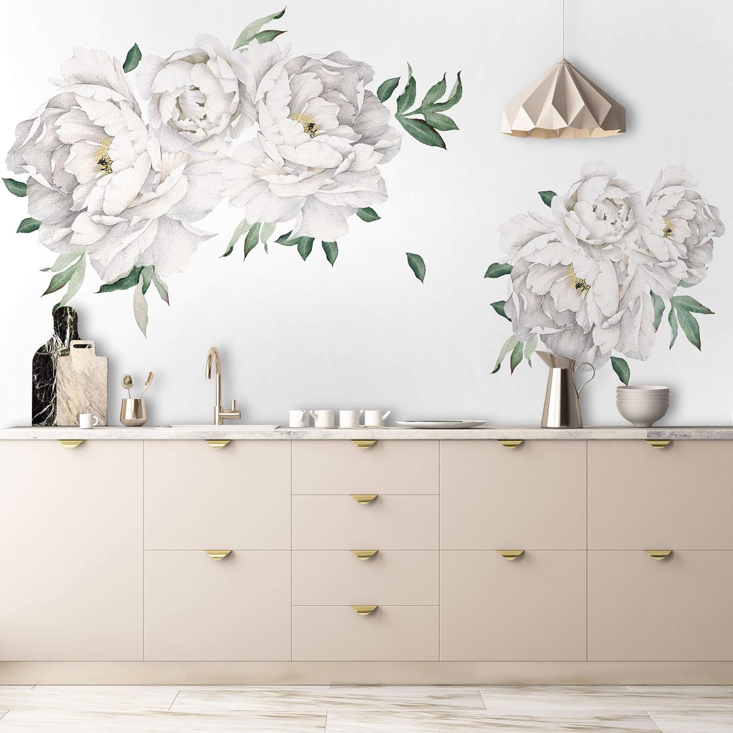 Murwall White Peony Wall Stickers Floral Decals for