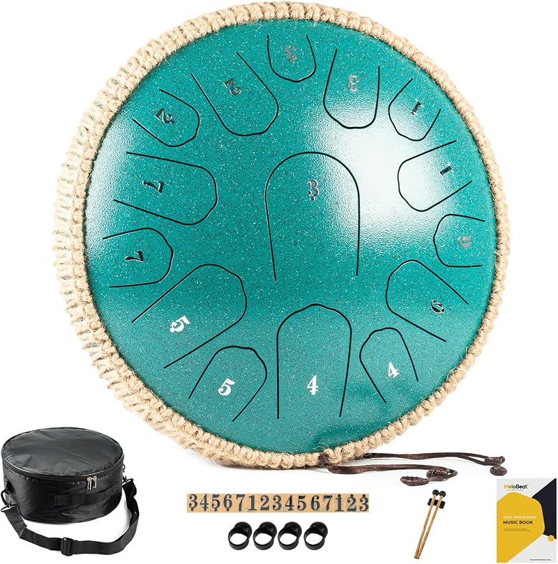 MeloBeat 13 Inch 15 Note D Major Steel Tongue Drum Malachite Green
