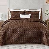 Exclusivo Mezcla Soft Quilt Set King Size, 3 Pieces Lightweight Quilts Brown Bedspreads Coverlets Bedding Set for All Seasons, Weave Pattern