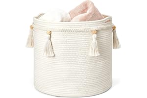 Mkono Macrame Decorative Cotton Rope Basket Boho Cute Woven Tassel Closet Storage Bins Organizer for Nursery,Baby Toys,Blankets,Magazines, Potted Plants Cover,Living Room,Bedroom Home Decor 15"x 14"