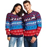 Ugly Christmas Sweater for Men, Reindeer Unisex Women Xmas Fairisle Classic Pullover for Party Festive Party