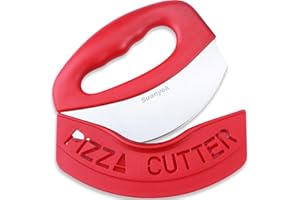 Suanyok Premium Pizza Cutter Food Chopper-Super Sharp Blade Stainless Steel Pizza Cutter Rocker Slicer with Protective Sheath Multi Function Pizza Knife Kitchen Tools,Dishwasher Safe (Red)