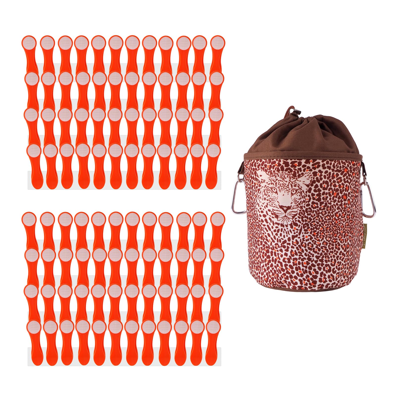 bellaCott Clothes Pegs with Stainless Steel Compression Springs and Soft Touch Orange White and 1 bellaCott Clothes Peg Bag Leopard Brown 96