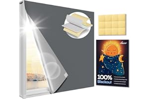 OTUOER Blackout Curtains for Bedroom (45" x 57"),Strong Self Adhesive Blackout Blinds,Easy Stick on Blackout Window Shades for Baby Nursery,Travel Use Grey