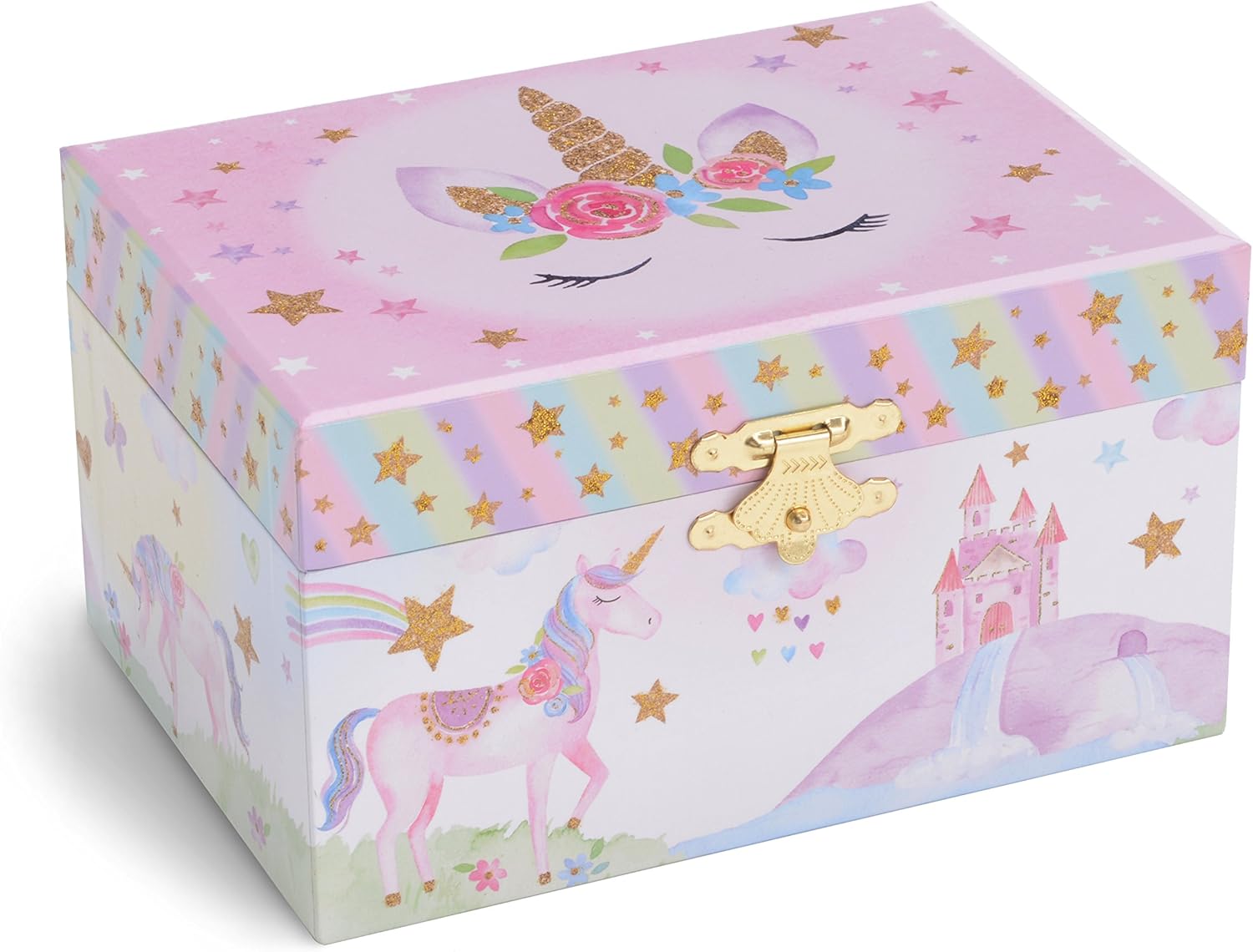 Jewelkeeper Girl's Musical Jewelry Storage Box with Spinning Unicorn, Glitter Rainbow and Stars Design, The Unicorn Tune: Toys & Games