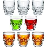 LemonRoad 8 Pieces Halloween Skull Shot Glasses Whiskey Shot Glass 1.7 oz Mini Halloween Clear Drinking Glassware Bulk for Wedding Party Holiday Parties, Cocktail Bars Home Decor