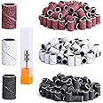 MelodySusie 300 Pcs Professional Sanding Bands with Mandrel for Nail Drill, 80 Coarse, 120 Medium, 180 Fine Grit EFile Sand Piece Nail Drill Bits Set for Acrylic Nails Manicures and Pedicures
