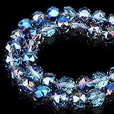 DIQIO 8mm Sparkle Crystal Beads for Jewelry Making - Faceted Round Loose Beads for Bracelets(65-72pcs, Translucent Blue)