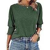 Womens Summer Blouse T-Shirts 3/4 Sleeve Tee Tops Crewneck Basic Business Tees Cute Loose Fit Going Out Shirts Blouses