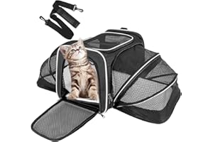 ITHWIU Expandable Cat Carrier,Pet Carrier Airline Approved 5-Side Ventilation Soft Cat Carrier Bag with Removable Fleece Pad 