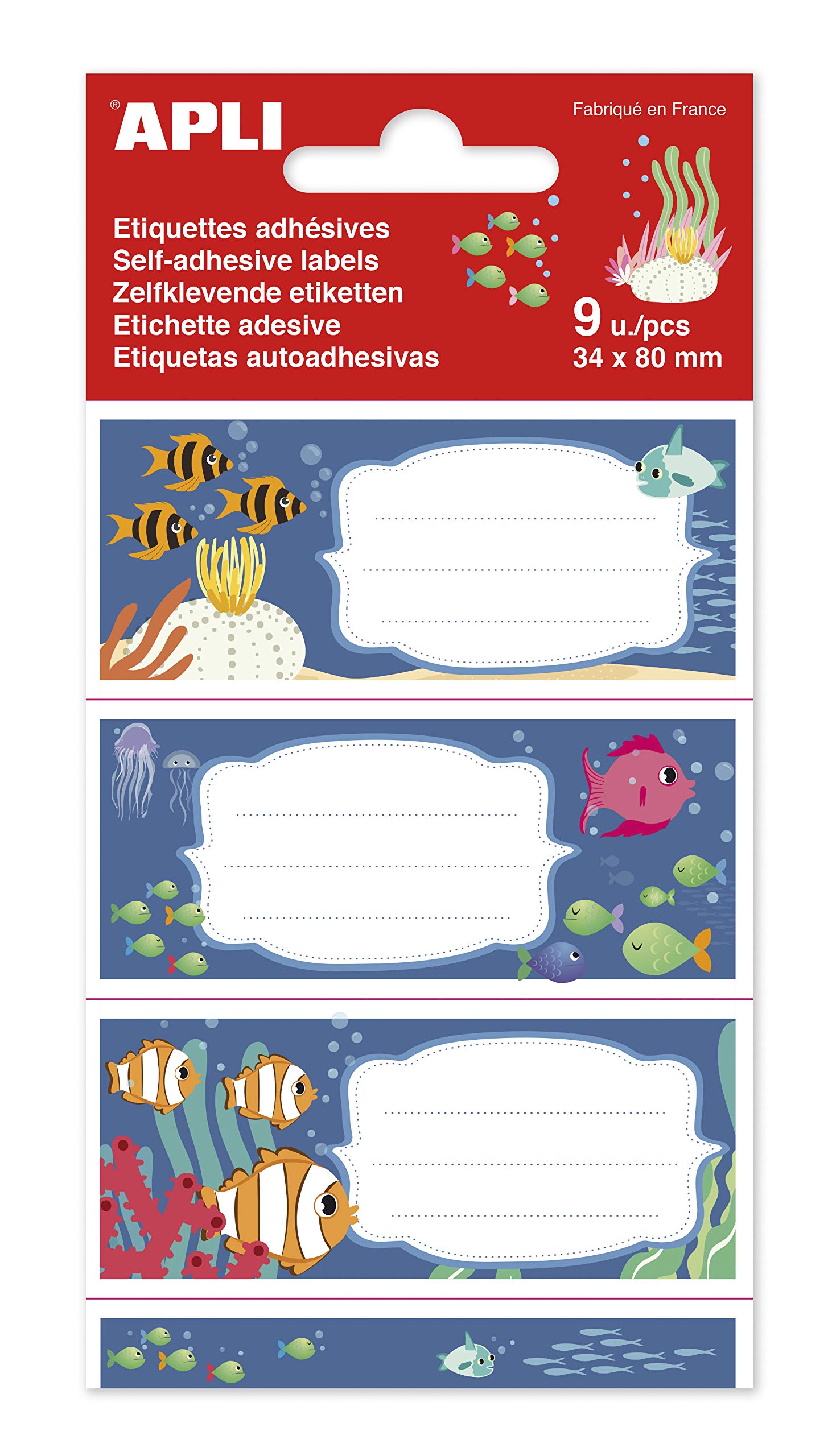 APLI 18433 – School Labels, Marine Backgrounds, 9 Units.