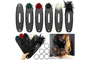 Lyrow 6 Pcs Hand Embroidered Flowers Deft Bun with 6 Hair Ties Flower Deft Bun Hair Twister Ball Hair Bun Clip Hair Bun Rollers Sheer Fabric Hair Bun Maker for Hair Accessories for Women Girls