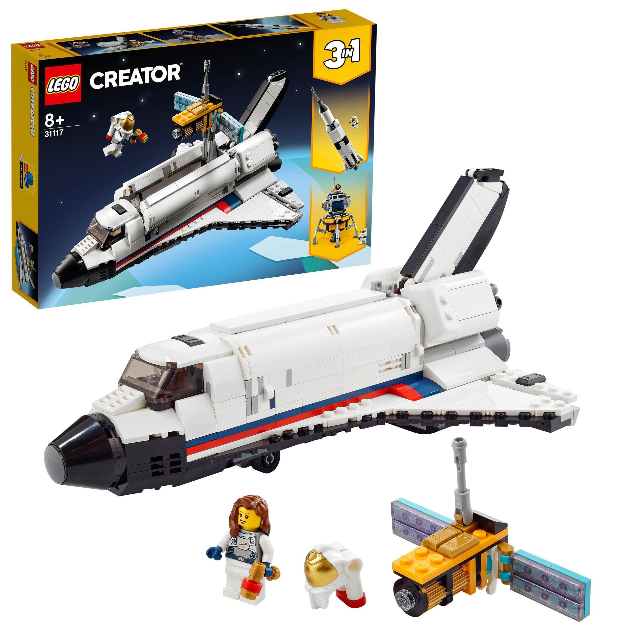 LEGO 31117 Creator 3in1 Space Shuttle Adventure to Rocket Toy and Lunar Lander Vehicles, Collectible Model Building Set, Gifts for 8 Plus Year Old Boys & Girls