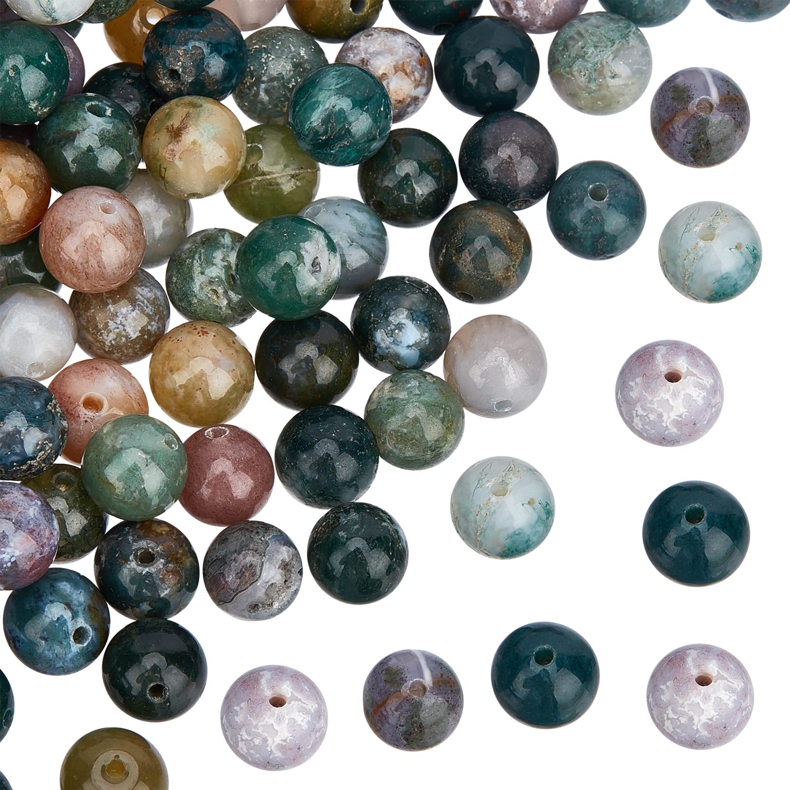 OLYCRAFT 90Pcs Indian Agate Gemstone Beads 8mm Natural Agate Beads Round Gemstone Beads Strands for Jewelry Craft Making - Undyed
