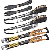TorkStrap Pro 25' x 2'' Self Tensioning Ratchet Straps (10,000LB Break Strength) - Adjusts to Load Shifts - Heavy Duty & Industrial Use - Extra Soft Loops - Heavy UTV, Cargo, ATV, Trucks (2-Pack)