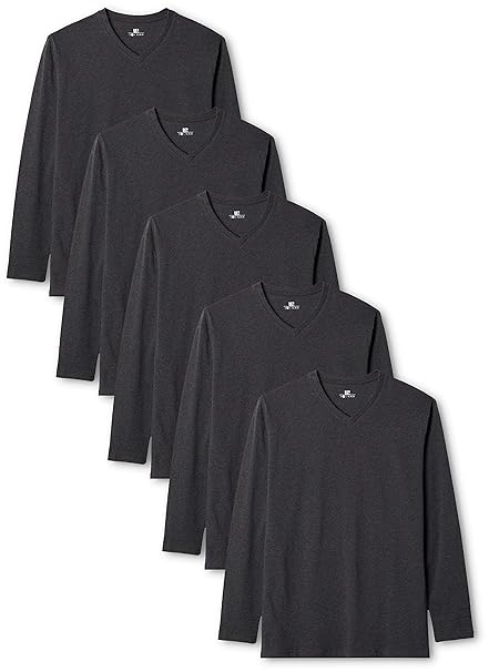 Lower East Herren Langarmshirt mit V-Ausschnitt, 5er Pack