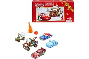 Mattel Disney and Pixar Cars Toy Multipack, Set of 5 Winter-Themed Vehicles Including a Holiday Hotshot Lightning McQueen & 2 Plastic Accessories (Amazon Exclusive)