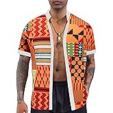 OYOZONE Men's African Traditional Pattern Print Shirt Casual Short Sleeve Button Down Shirts Luxury Printed Dashiki for Men