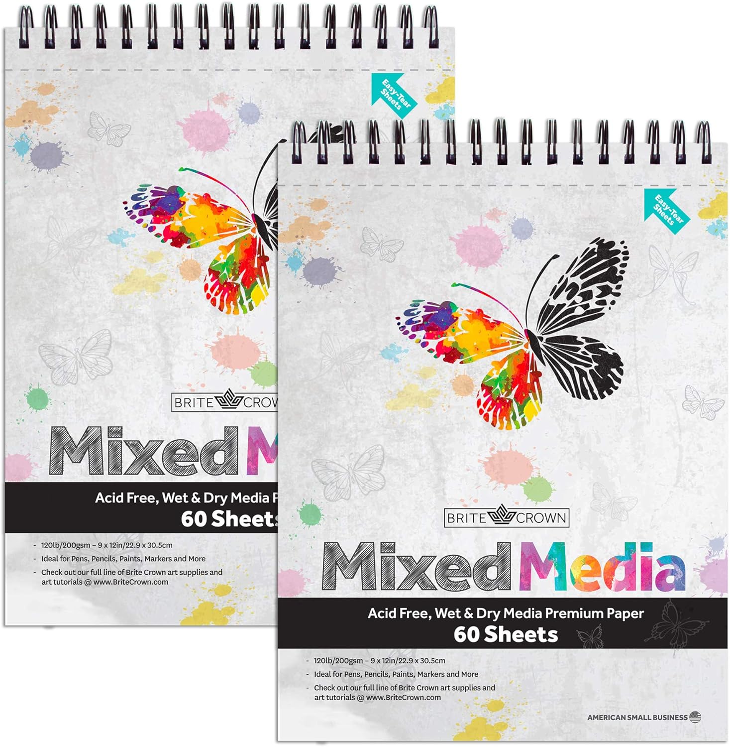 Brite Crown Mixed Media Sketch Pad 2-Pack – 9 x 12 Sketch Book 120 Sheets (60 Sheets Per Pad) Sketchbook Art Paper for Pencils, Markers, Paints, Charcoal 120lb (200gsm) Acid Free Drawing Paper: Arts, Crafts & Sewing