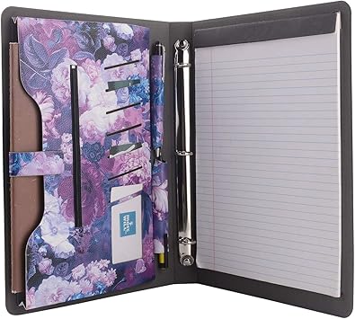 Amazon Com 3 Ring Binder Portfolio Case Floral Painting Pu Leather Binder Padfolio Business Planner Organizer With Notepad Holder Office Products