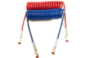 Euro America 15' RED and Blue Coil Coiled AIR LINE Hose Set - Trailer Brake - 1/2" Fittings