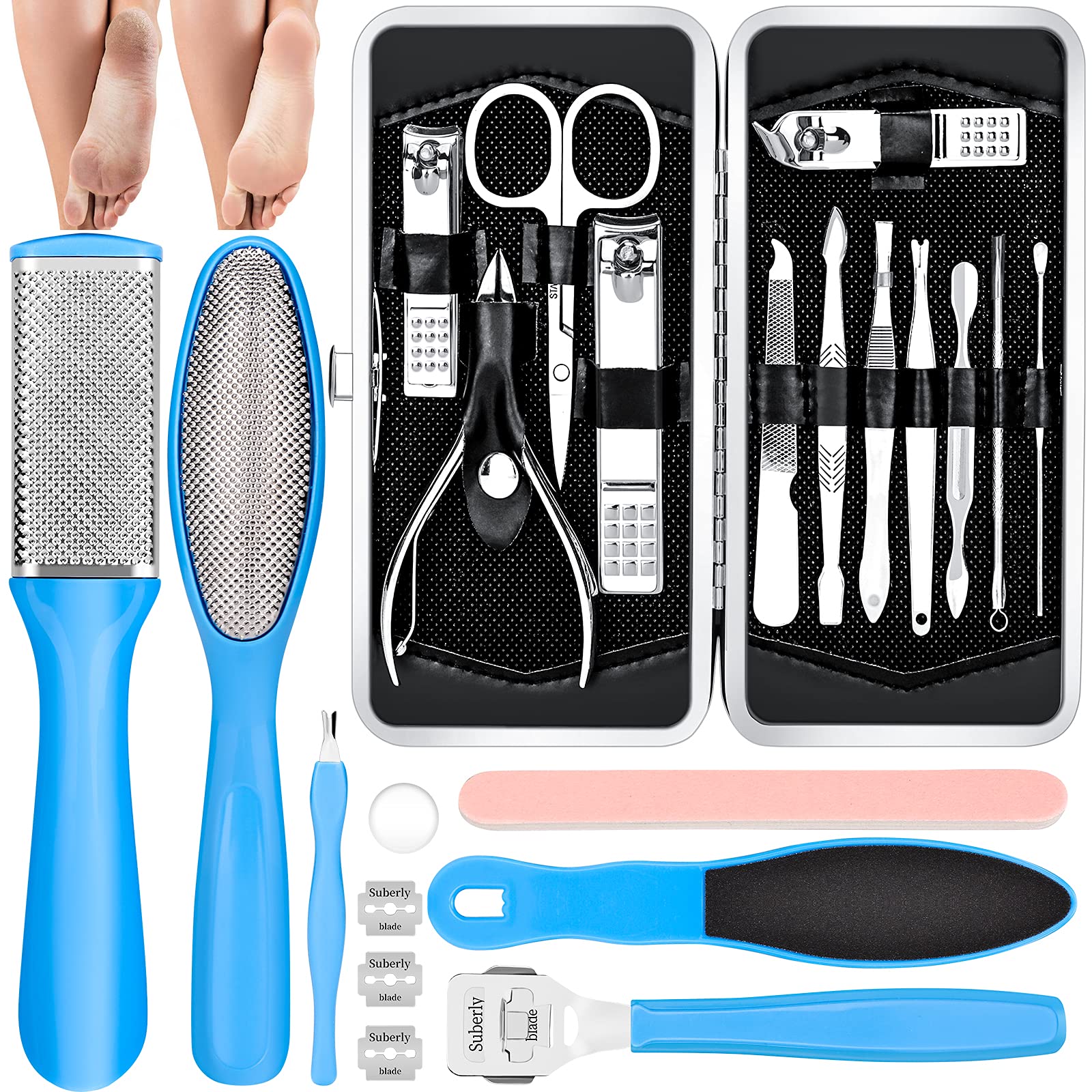 Photo 1 of Pedicure Kits - Callus Remover for Feet, 23 in 1 Professional Manicure Set Pedicure Tools Stainless Steel Foot Care, Foot File Foot Rasp Dead Skin for Women Men Home Foot Spa Kit, Blue23