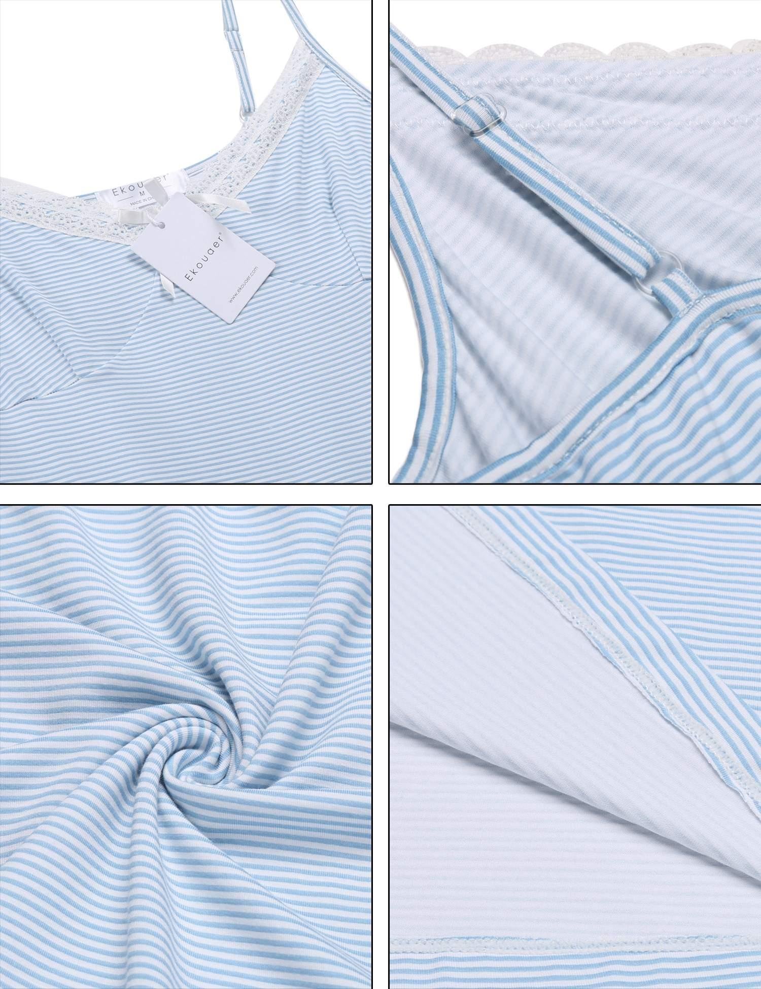 Ekouaer Women Pajamas Striped Short Sets Lace Camisole Lingerie Sleepwear (Dark Blue, L)