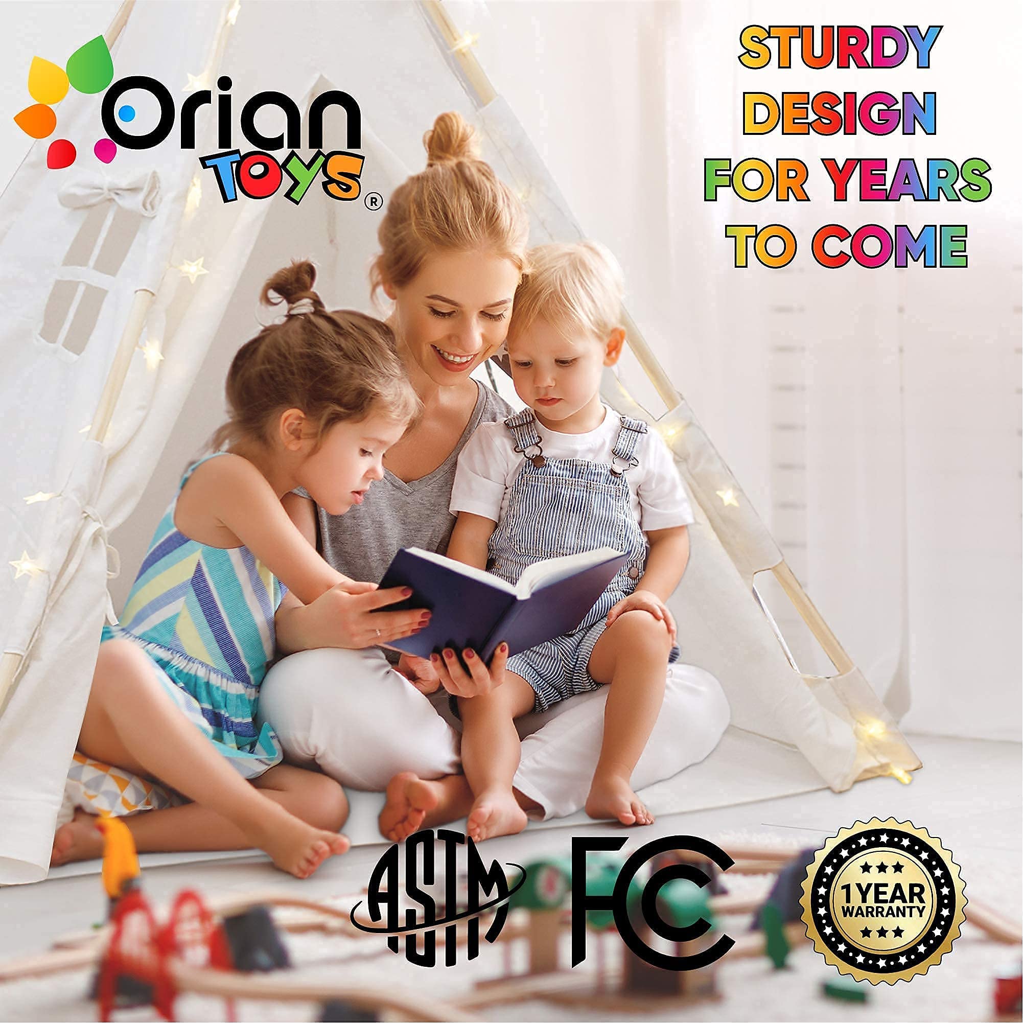 Orian Toys Teepee Tent for Kids: Child’s Indoor Outdoor Canvas Fairytale Tipi Playroom, LED Star Lights, Easy Assembly, 59 by 45 Inches, Ages 3+