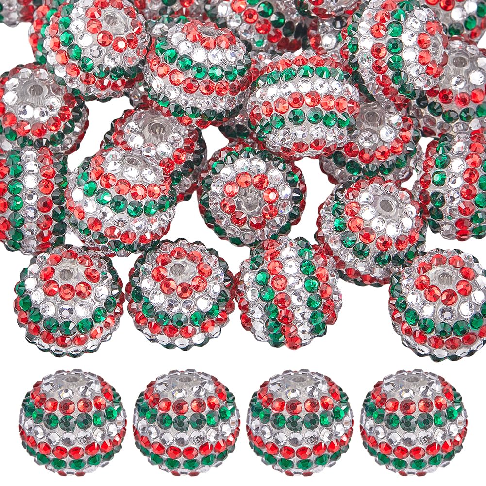 SUNNYCLUE 40Pcs 20mm Christmas Beads Bubblegum Beads Bulk Colorful Chunk Berry Rhinestone Resin Bead Large Round Ball Loose Spacer Beads for Christmas Beadable Pens jewellery Crafts Decorations Kits