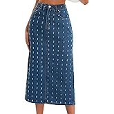 CIMUK Women Long Denim Skirt Ripped Holes Back Slit Straight Midi Jean Skirts