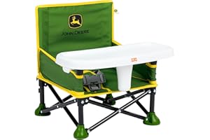 Bright Starts John Deere Pop 'N Sit Portable Booster Chair, Floor Seat, Indoor/Outdoor Use, Compact Fold, Green and Yellow, 6
