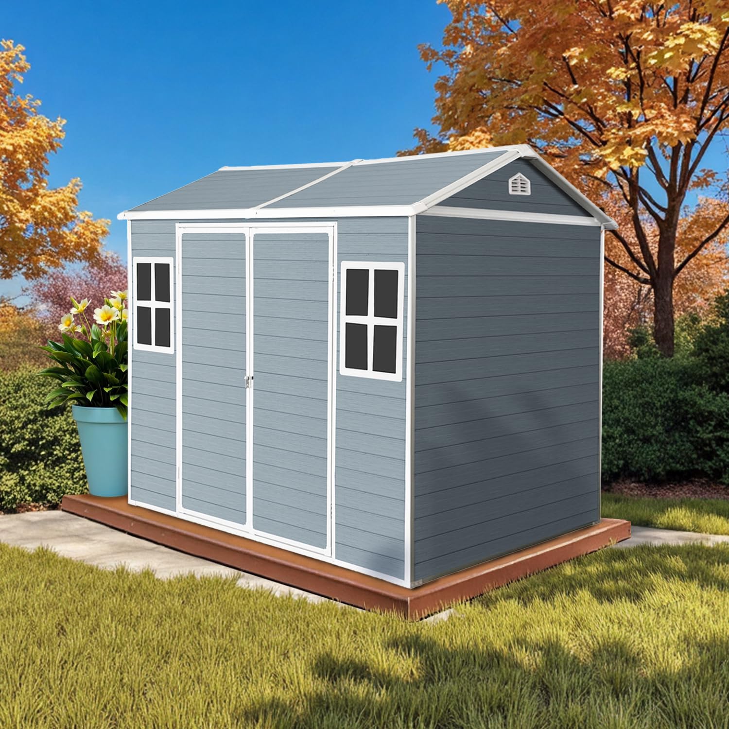 Photo 1 of ***PARTIAL SET*** ***READ CLERK NOTES*** 8' x 6' Resin Storage Shed Outdoor, PP Material & Strong Structure for All Weather, Plastic Garden Shed w/Window for Garden, Backyard, Poolside and Lawn, 15mm Thick PP Board - Blue