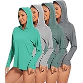 Kinglaman 4 Pack Women's Sun Protection UPF 50+ Hoodie SPF Long Sleeve Hiking Fishing UV Athletic Shirts Lightweight