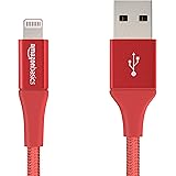 Amazon Basics Double Braided Nylon Lightning to USB Cable, Advanced Collection, MFi Certified Apple iPhone Charger, Red, 4 In