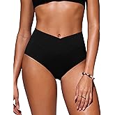 CRZ YOGA High Waisted V Cut Bikini Bottom for Women - Cross Front Bathing Swimsuit Full Coverage Swim Briefs