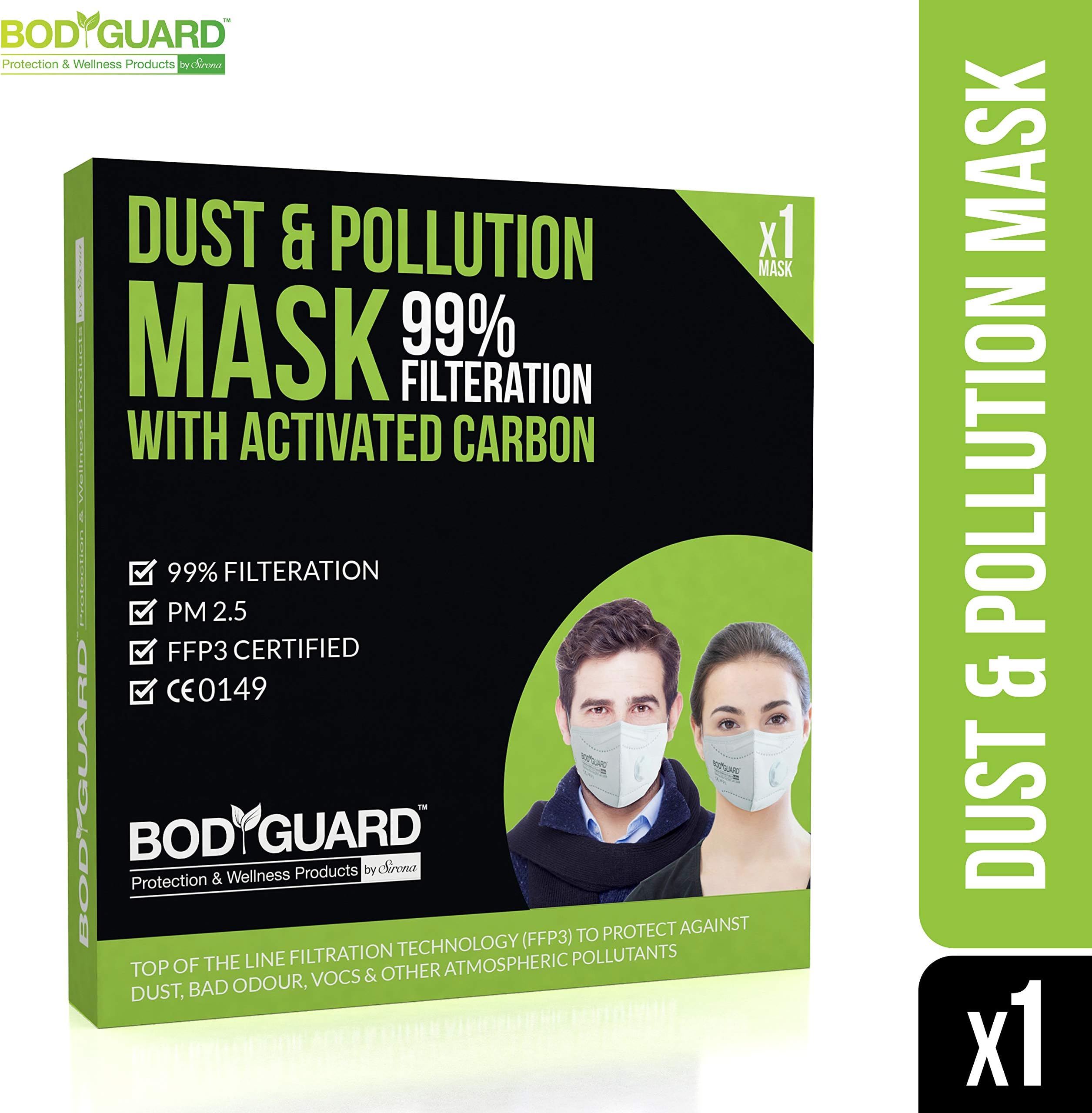 BodyGuard PM 2.5 Anti Dust and Pollution Face Mask with Exhalation Valve, Upto 99% FFP3 Level Filtration Technology with Activated Carbon for Men and Women (White)