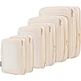 BAGAIL 4 Set/6 Set/8 Set Compression Packing Cubes Travel Accessories Expandable Packing Organizers(Beige SquareMesh 6 Set)
