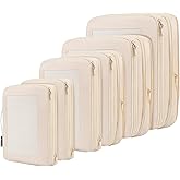 BAGAIL 4 Set/6 Set/8 Set Compression Packing Cubes Travel Accessories Expandable Packing Organizers (Square Mesh, 06-Beige)