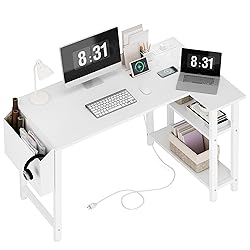Lufeiya White L Shaped Computer Desk with Power