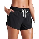 CRZ YOGA Mid Waisted Side Slit Beach Shorts for Women 3” - Dolphin Swim Board Bathing Trunks Bottoms with Liner