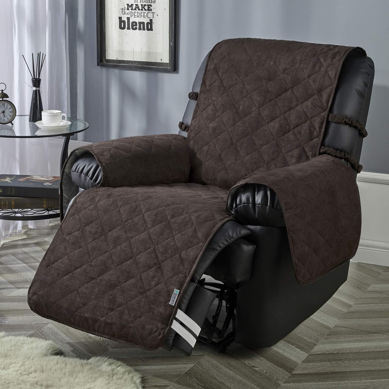 STONECREST Recliner Chair Cover Waterproof - Microsuede Recliner Slipcover for Pets, Recliner Cover Stay in Place (Chocolate, Recliner 25" Regular)