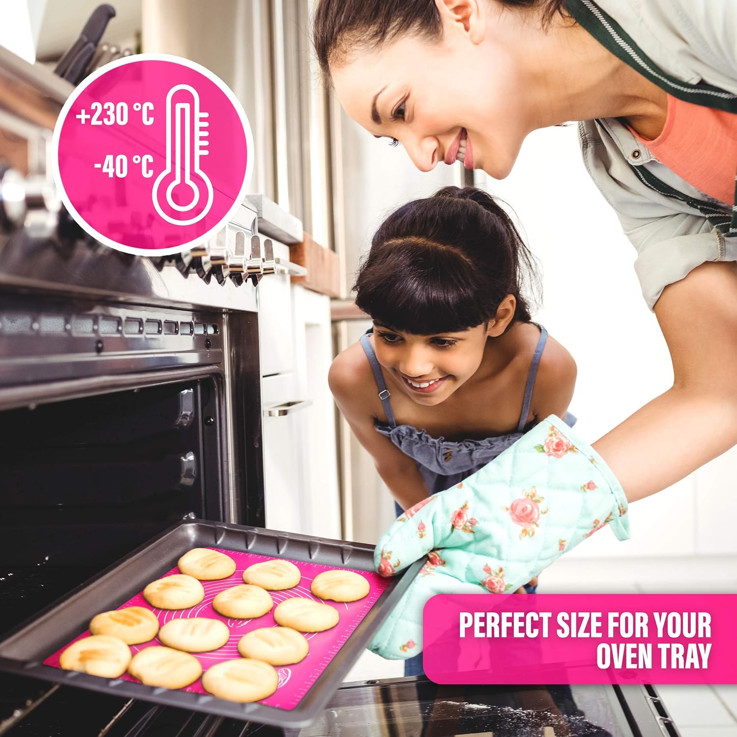 Belmalia Large Dough Mat, Silicone Rolling Mat, Heat Resistant, Baking Mat for Pizza Fondant, Baking, Kitchen 50x40cm Pink - Image 5