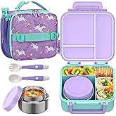 JOOPETALK Bento Lunch Box Set for Kids with 9oz Soup Thermo, Insulated Lunch Bag,Leak-proof BPA-free Lunch Food Container with 3-4 Conpartments for School Travel-Pur-blue