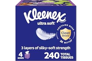 Kleenex Ultra Soft Facial Tissues, 4 Cube Boxes, 60 Tissues per Box, 3-Ply (240 Total), Packaging May Vary