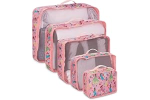 Disney Minnie Mickey Stitch Packing Cubes - Winnie the Pooh, Princess Cinderella, Cars, Toy Story 5 Piece Packing Cubes Compression - Travel Essential - Luggage Suitcase Organizer Set